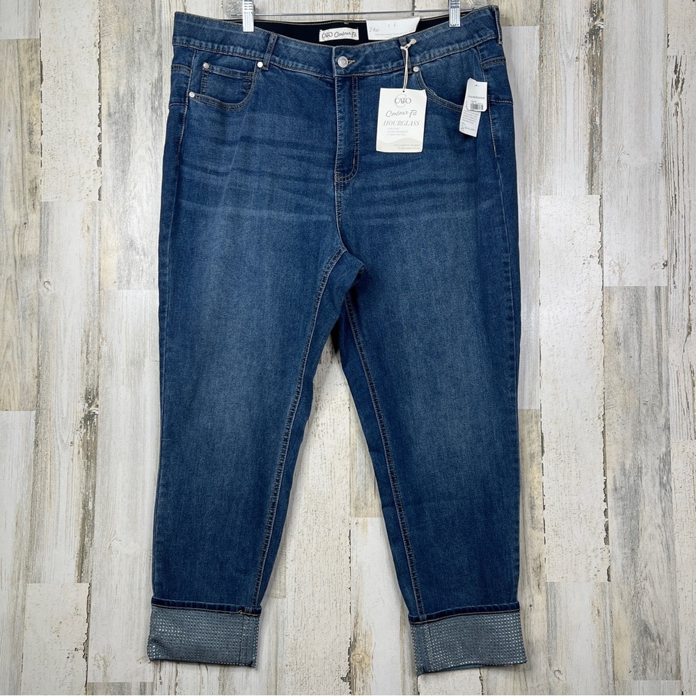 NWT Cato Women's 24W Curvy‎ Fit Hi-Rise Jeans Blue Silver Sequins Tummy Control